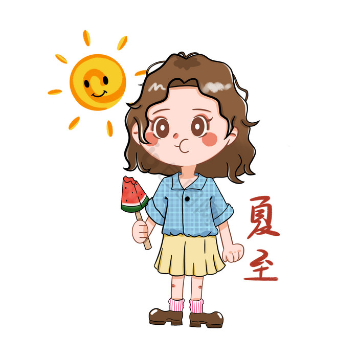 夏天夏至吃西瓜女孩图片