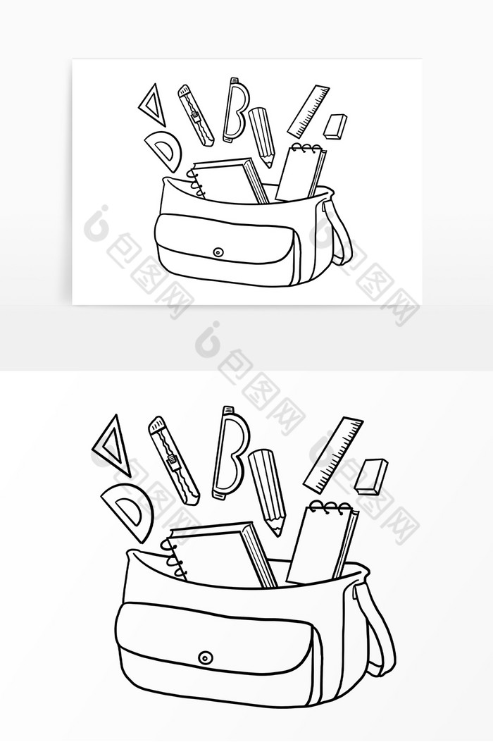 线描学生背包文具图片图片