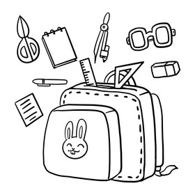线描学生文具书包图片
