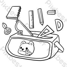 线描素描学生书包背包图片