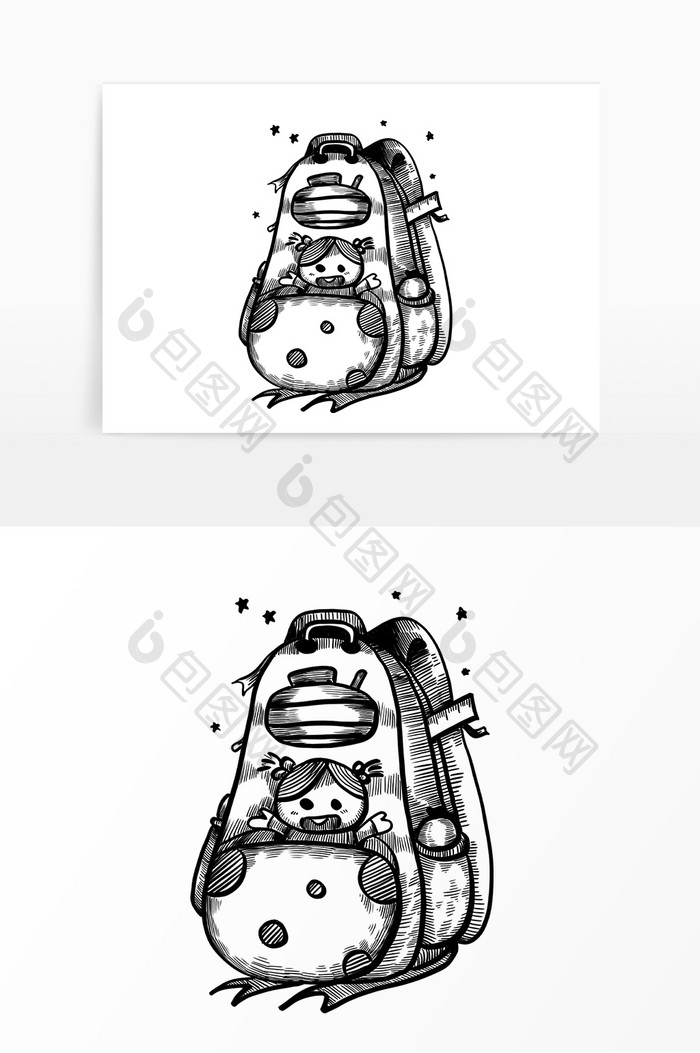 线描学生书包背包