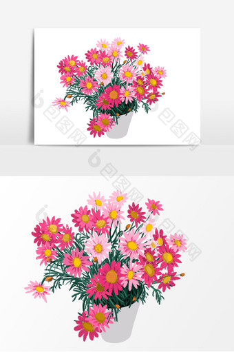 手绘粉色小野菊植物盆栽元素图片