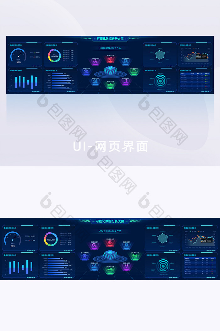 深蓝色公司平台核心服务可视化数据分析界面