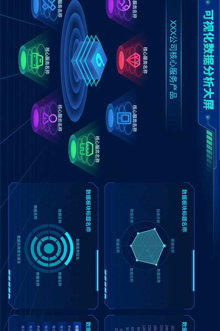 深蓝色公司平台核心服务可视化数据分析界面