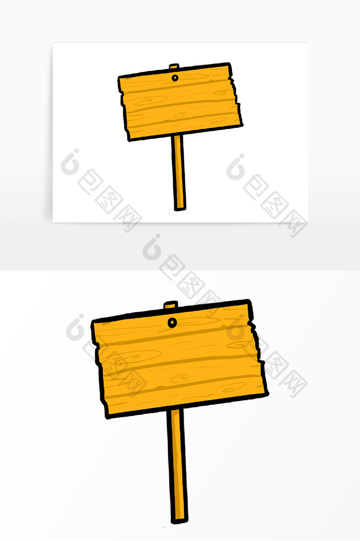 暖黄色卡通风木制指示牌元素
