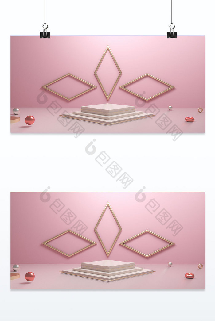 粉色电商装饰台立体背景墙背景图片图片