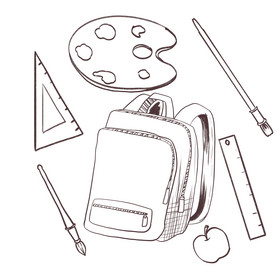 线描学习文具书包背包图片