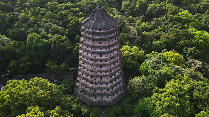 4K航拍杭州非物资文化遗产六和塔名胜风景