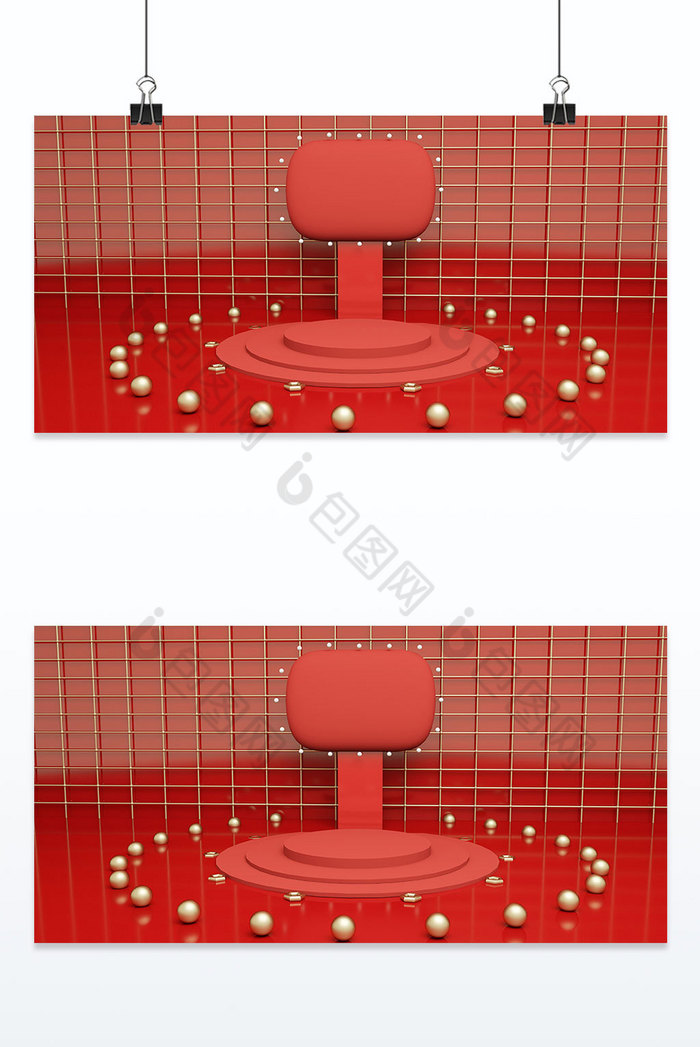 红色电商装饰台立体背景墙背景图片图片