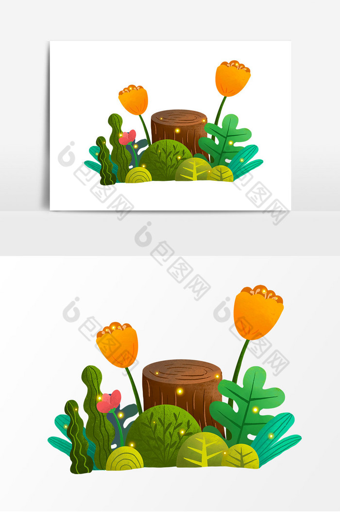 植物小花树桩组合图片图片
