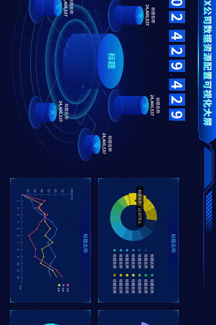 深蓝色企业资源配置可视化大数据分析界面
