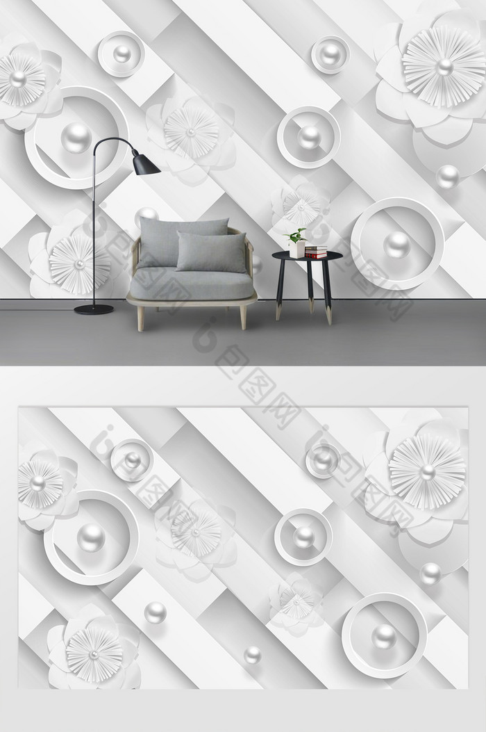 现代简约立体3D灰白色几何珍珠电视背景墙图片图片