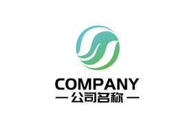 蓝绿渐变绿叶太极组合商务简约通用logo