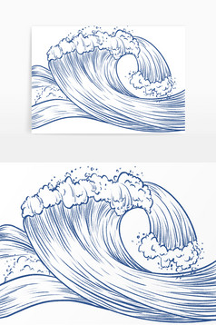 线描风大海海浪浪花图片
