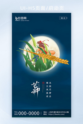 黑色夜空麦穗二十四节气芒种启动页