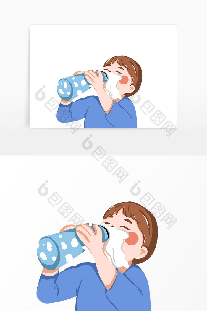 卡通可爱男孩喝牛奶