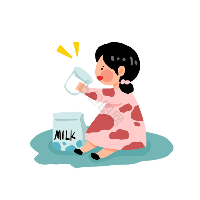 女孩早餐喝牛奶图片