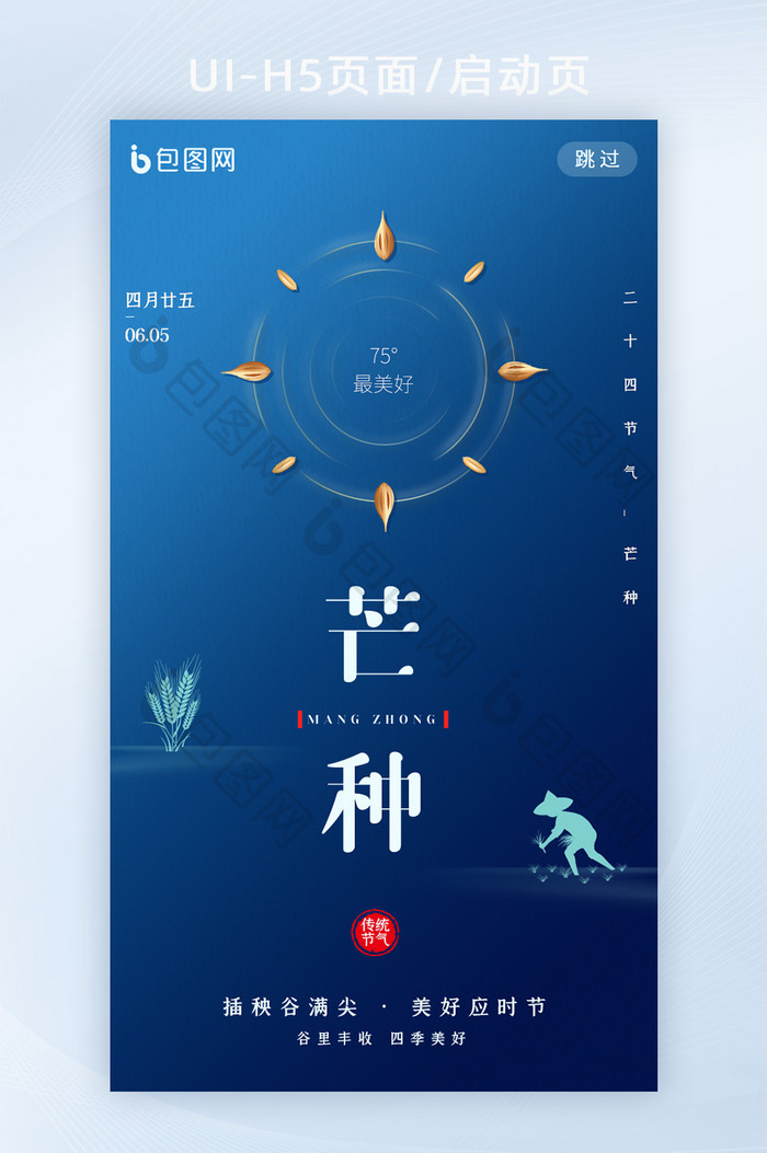 蓝色常规芒种节气APP启动页