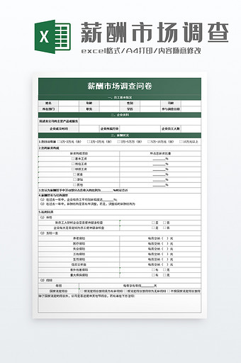 简洁薪酬市场调查问卷excel模板图片