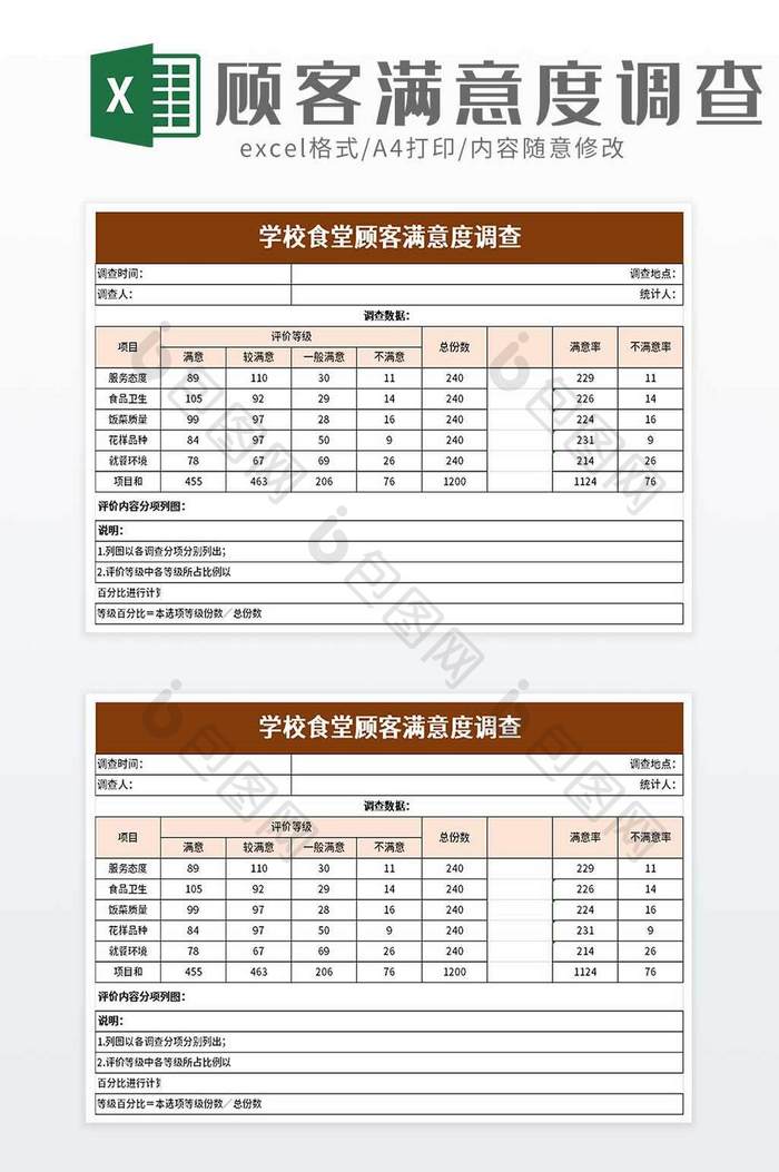 简洁顾客满意度调查excel模板