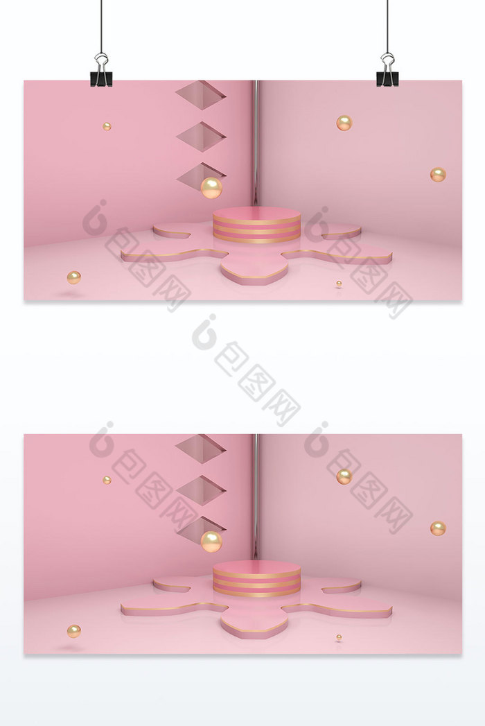 粉色电商装饰台立体背景墙3D背景图片图片