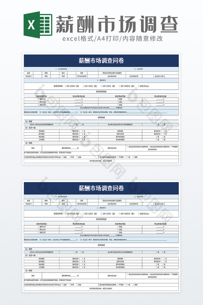 简洁简约薪酬市场调查问卷excel模板图片图片