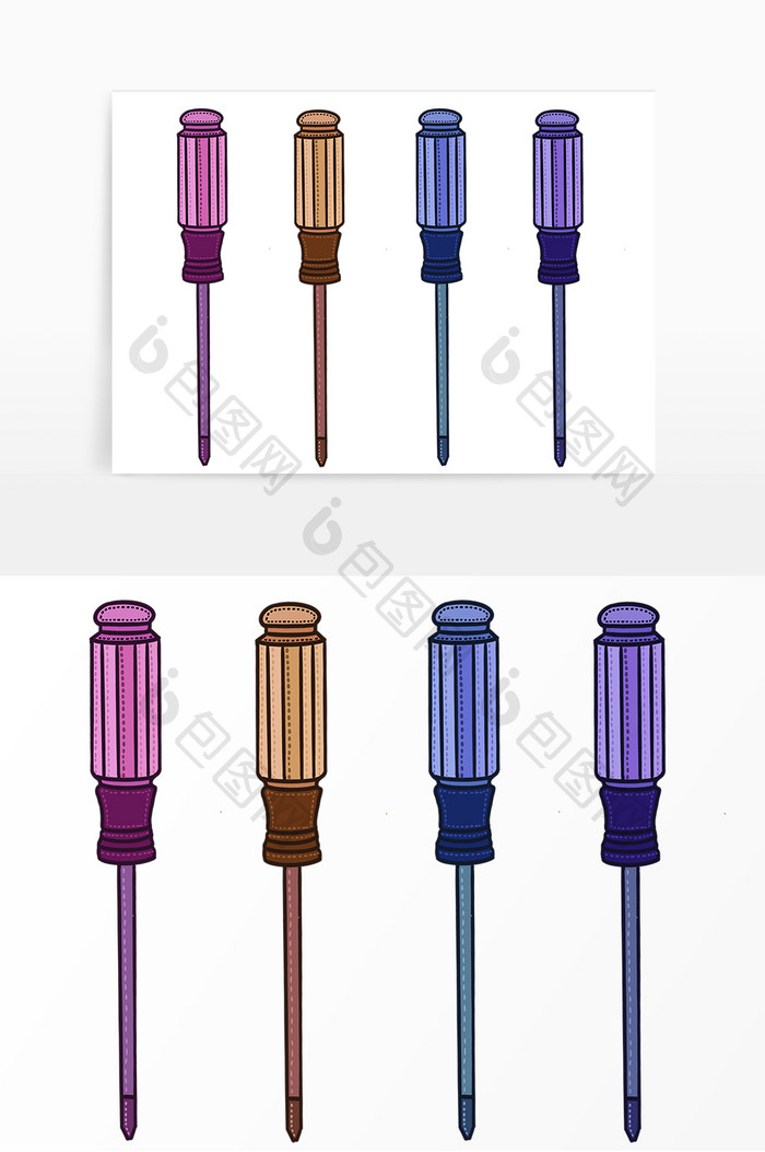 手绘彩色卡通螺丝刀装饰元素