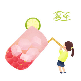 夏季夏至喝果汁女孩