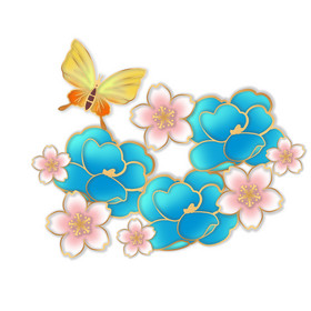 金边蓝色花卉蝴蝶