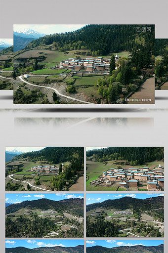 4k航拍川西青藏高原山间藏族村庄图片