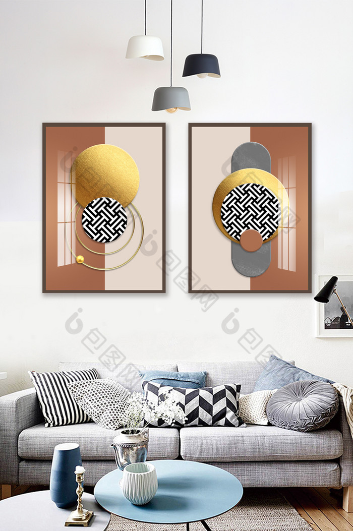 现代轻奢金属立体几何客厅装饰画图片图片