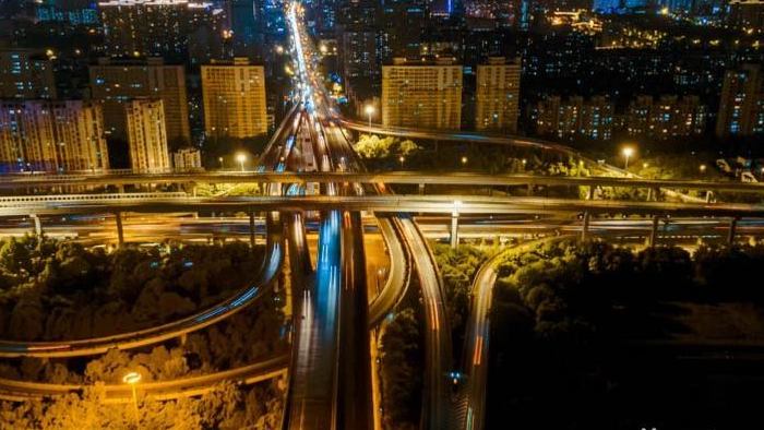 4K震撼航拍延时杭州拱辰高架桥夜景车流