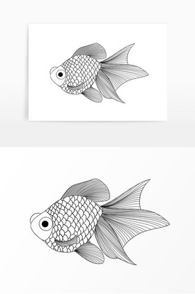 线描素描动物小鱼