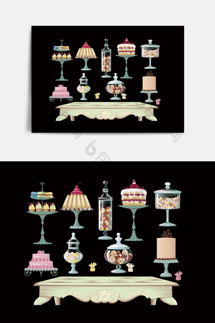 可爱蛋糕欧式长桌粉系啤酒婚礼元素图片图片