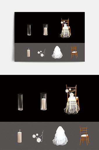 白色蜡烛头纱复古椅子婚礼元素图片