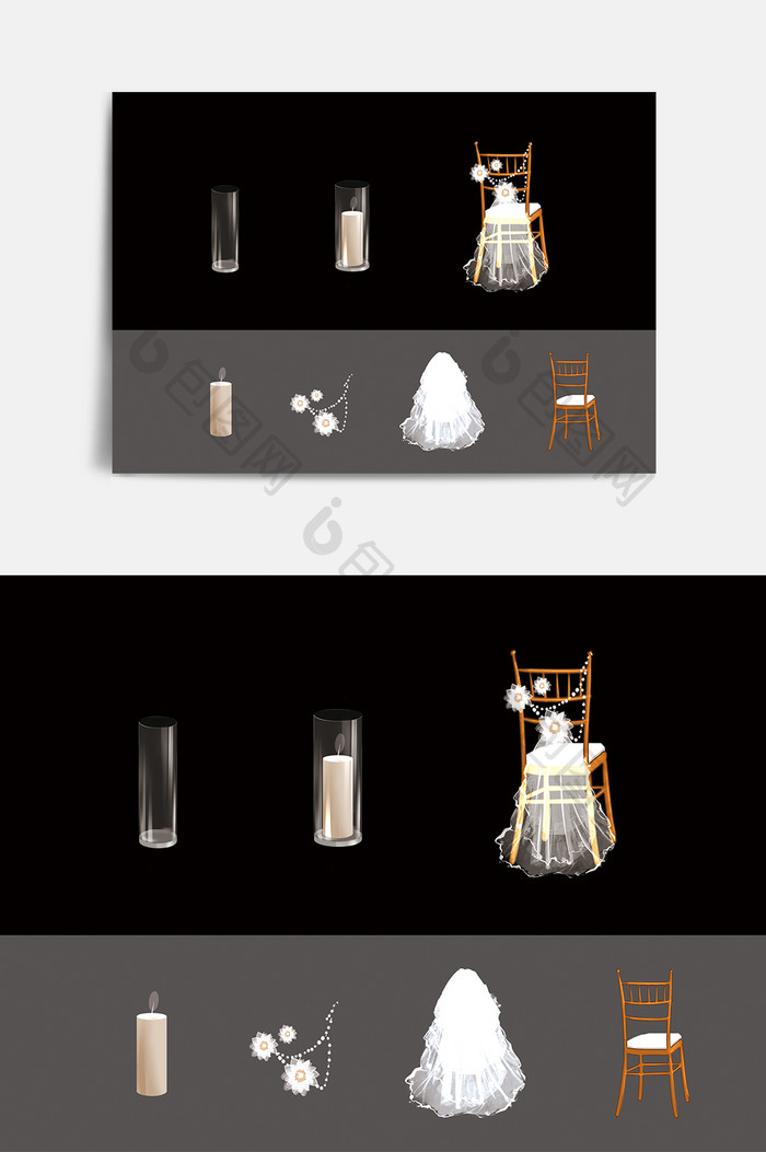 白色蜡烛头纱复古椅子婚礼元素