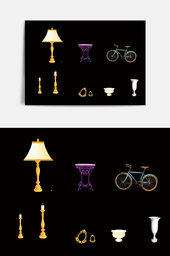 高级金色金属台灯复古自行车白色婚礼元素图片