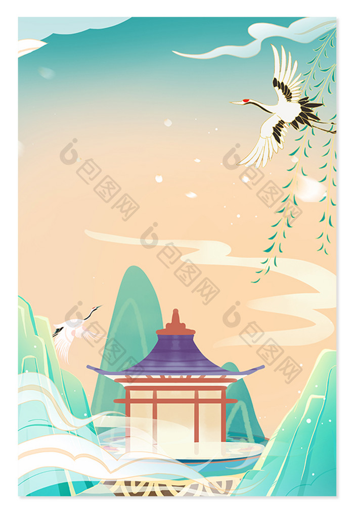 国潮中国风山水插画背景