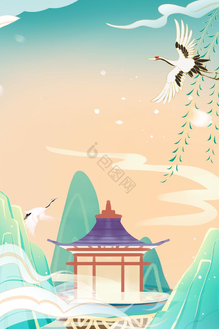 山水插画模板-包图网