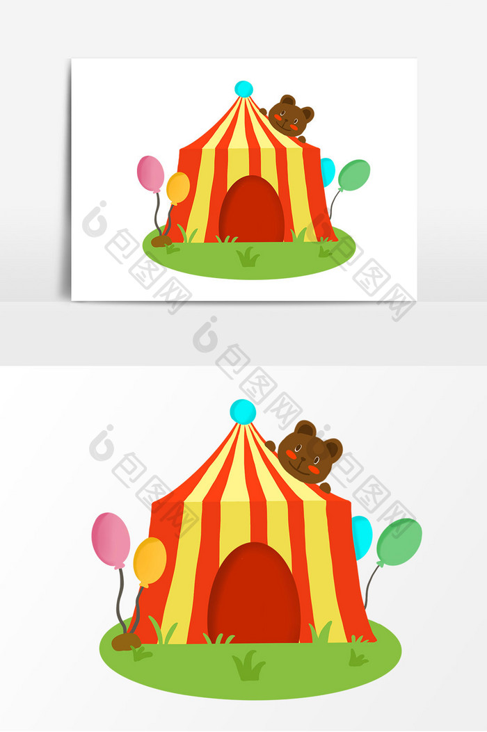 手绘可爱红色帐篷气球小熊儿童宴会装饰元素