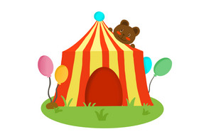 手绘可爱红色帐篷气球小熊儿童宴会装饰元素