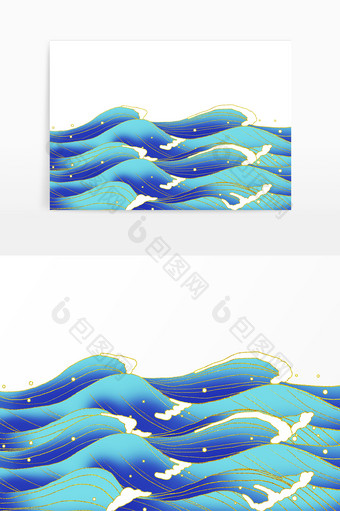 蓝色大海线性海浪矢量图图片