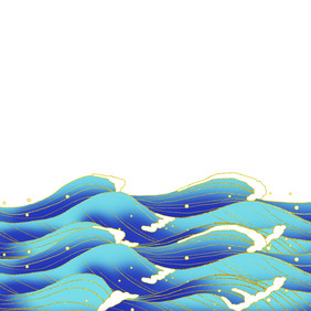 蓝色大海线性海浪矢量图
