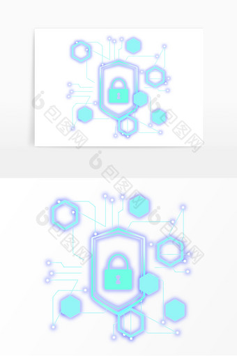 科技盾牌锁子矢量图图片