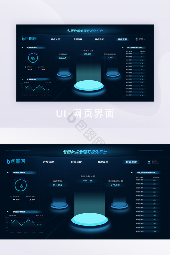 科技风暗蓝色酷炫UI可视化数据界面图片