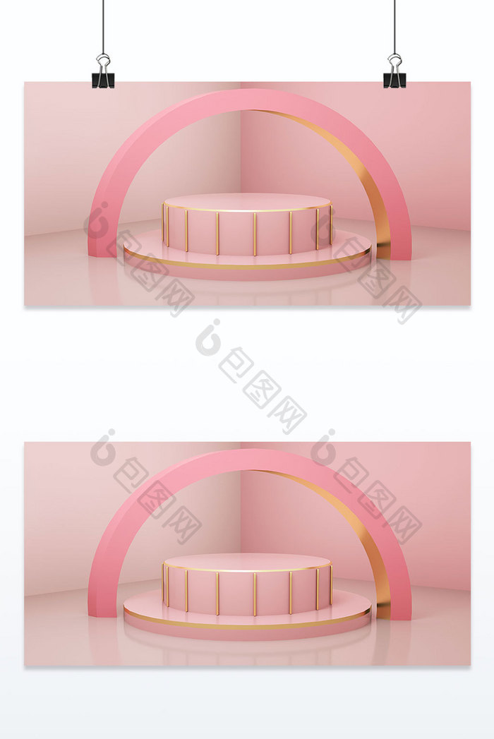 3D粉色电商装饰三维背景墙背景
