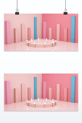 3D粉色电商装饰台背景墙立体背景图片