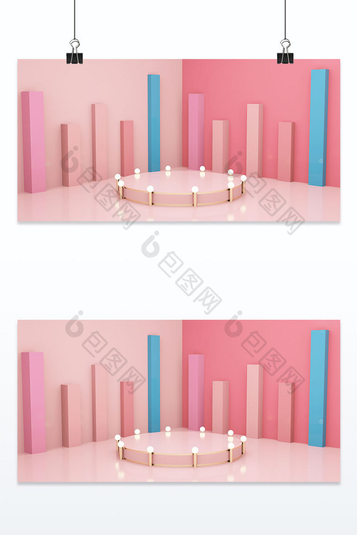 3D粉色电商装饰台背景墙立体背景