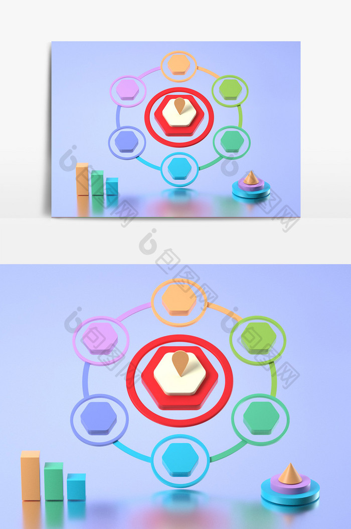 彩色六边形C4D分类图