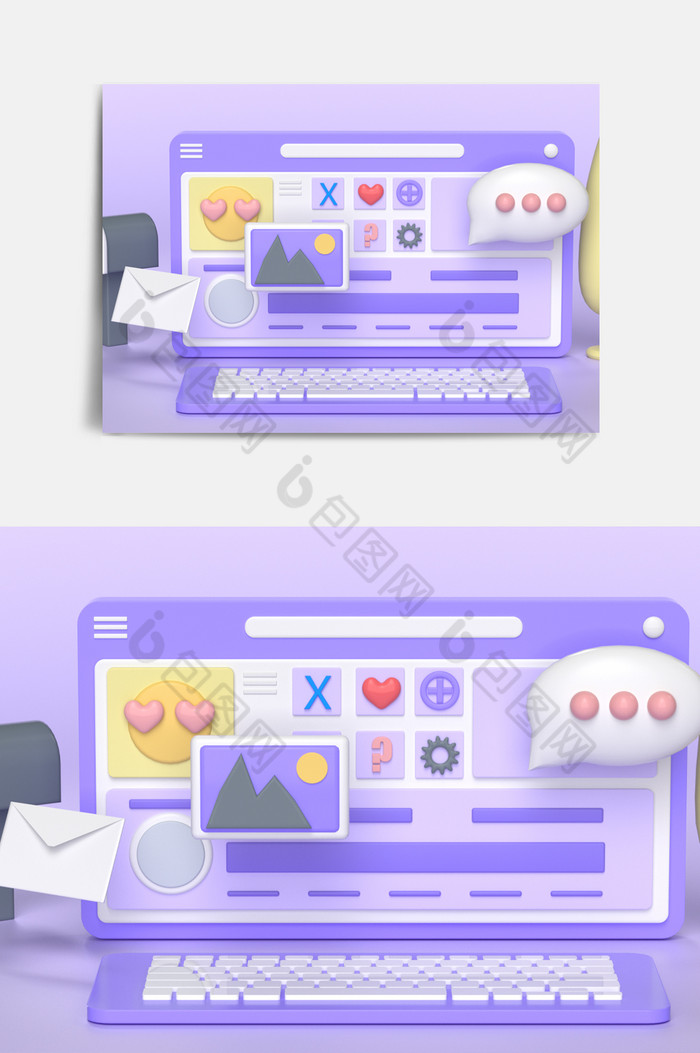 紫色电脑桌面UI图标C4D元素图片图片
